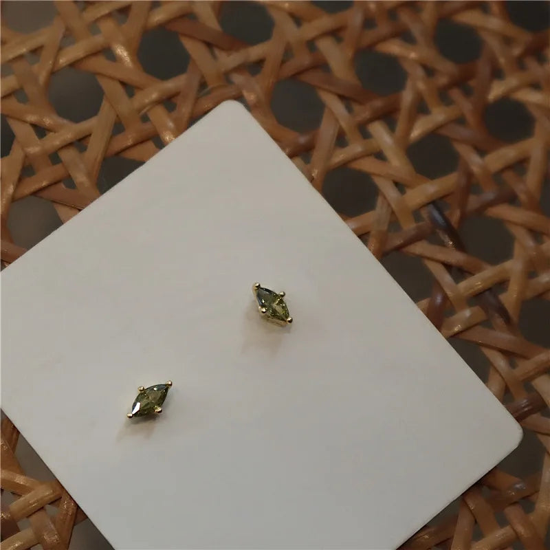 Simple Olive Green Evil Eye Zircon Stud Earrings Women 925 Sterling Silver Fashion Personality European Jewelry