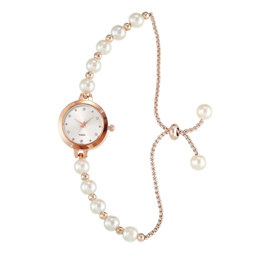 LUCKY FOX New Minimalist Style Pearl Bracelet Women Quartz Watch Fashionable Small Disc Design Light Luxury Jewelry Women Watch
