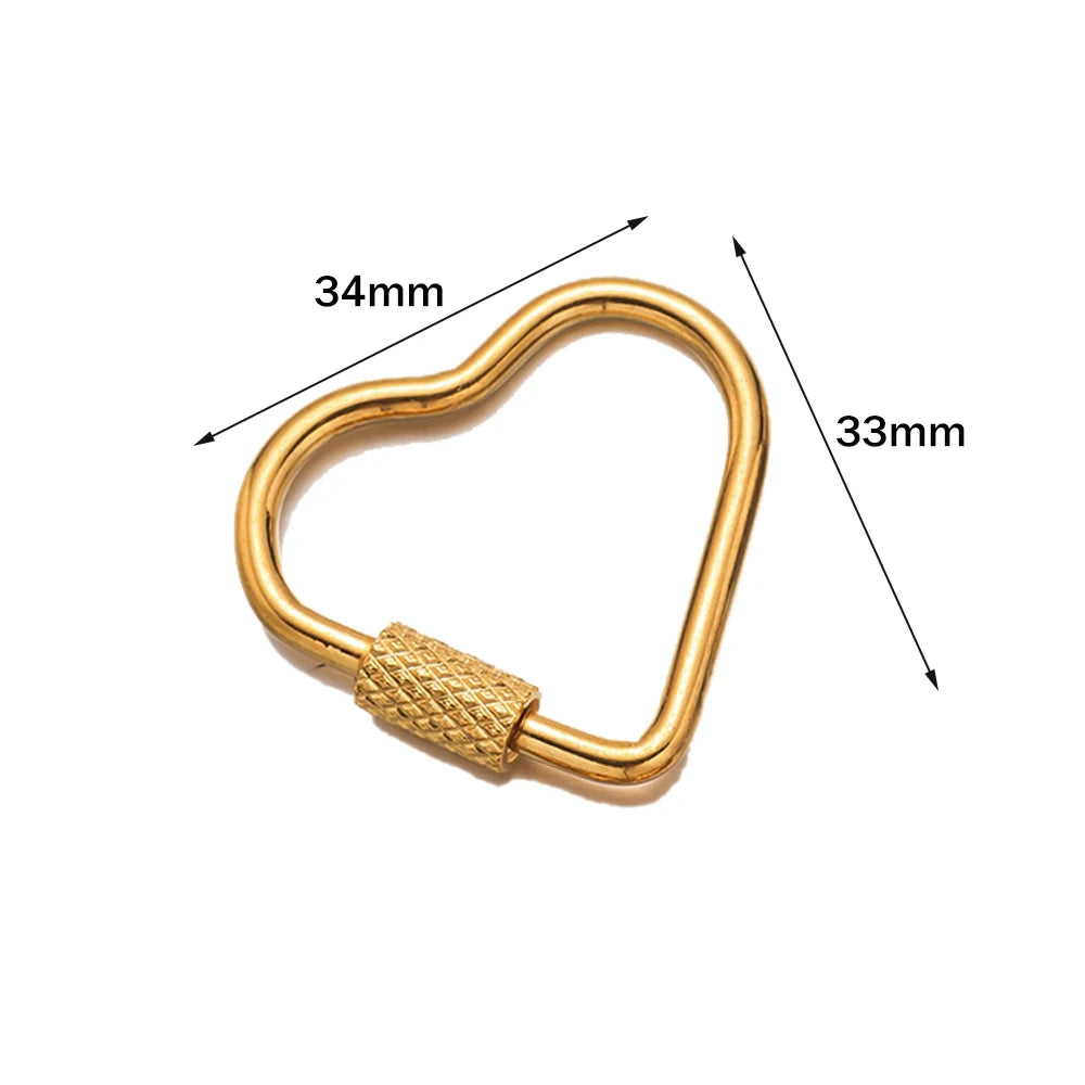 5pcs Gold Stainless Steel Heart Screw Carabiner Lock Connector Fastener Clip For DIY Necklaces Keychain Jewelry Making Supplies
