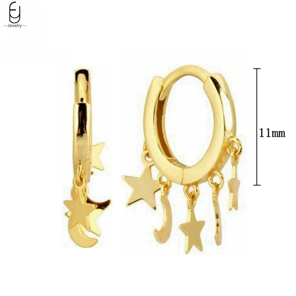 925 Sterling Silver Needle Vintage Gold Earrings Luxury Long Chain Tassel Crystal Hoop Earrings for Women Party Trend Jewelry