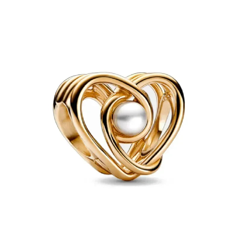 Original 925 Sterling Silver Gold Heart Charms Beads Sparkling MapleLeaf Safety Pendant For Women Bracelet DIY Fine Jewelry Gift