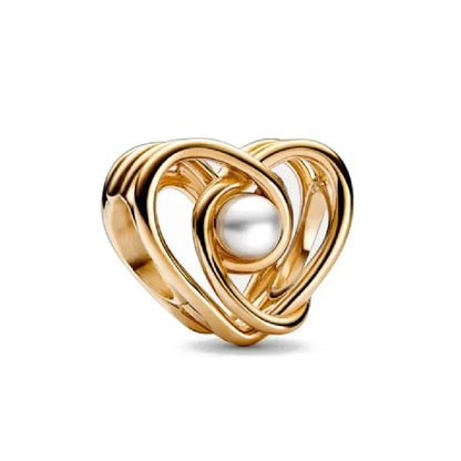 Original 925 Sterling Silver Gold Heart Charms Beads Sparkling MapleLeaf Safety Pendant For Women Bracelet DIY Fine Jewelry Gift