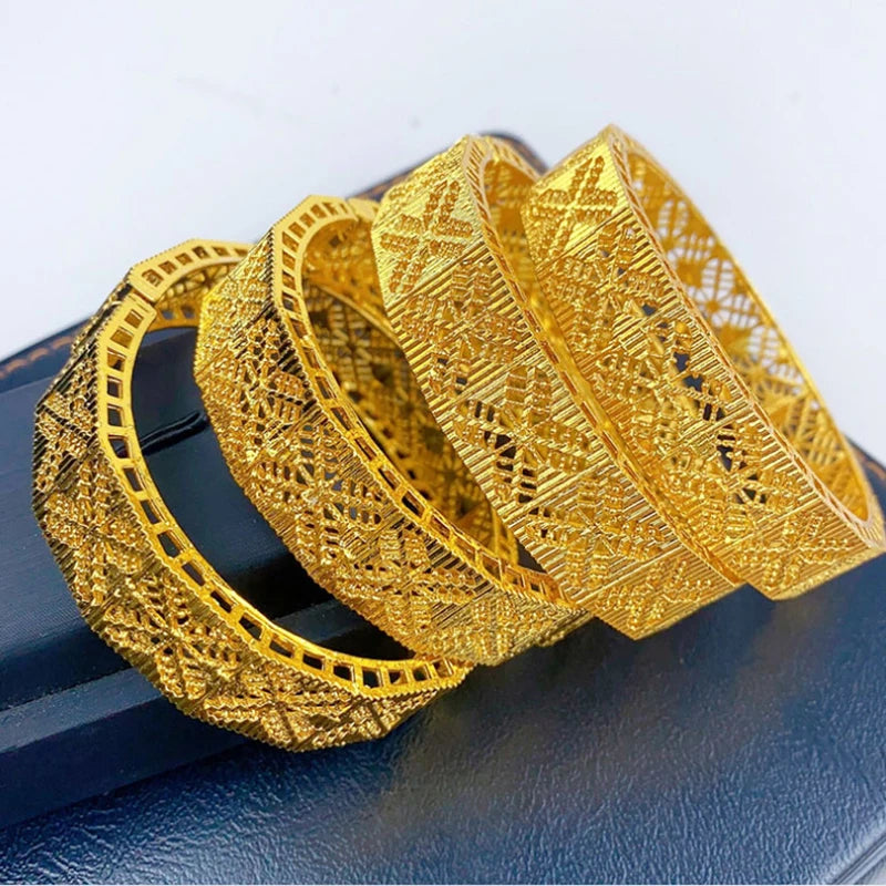 Luxury Dubai Gold Color Bangles For Women 24K Gold Plated Indian African Bracelets Charm Wedding Ethiopian Arabic Hand Jewelry