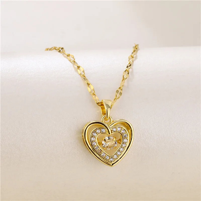 Trendy 18K Gold Plated Zircon Crystal Pendant Stainless Steel Necklace For Women Female Clavicle Chain Jewelry Lady Accessories