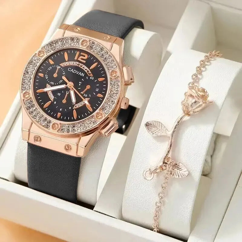Watches Set Luxury Rhinestone Women Fashion Elegant Wristwatch Quartz Watch For Girl Ladies Clock Relogio Feminino