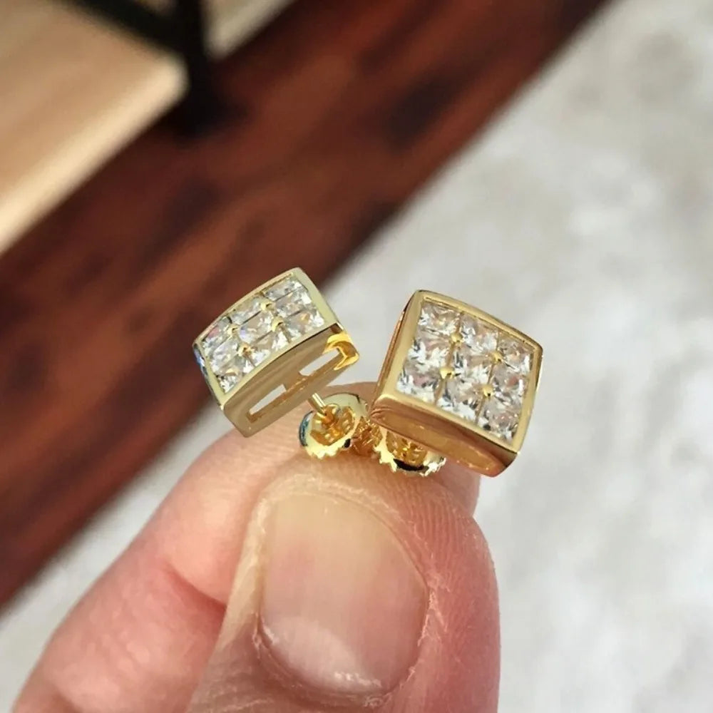 Korean Exquisite Square-shaped Full 5A Zircon Stud Earrings for Women High-quality Gold Color Stainless Steel Earrings Jewelry