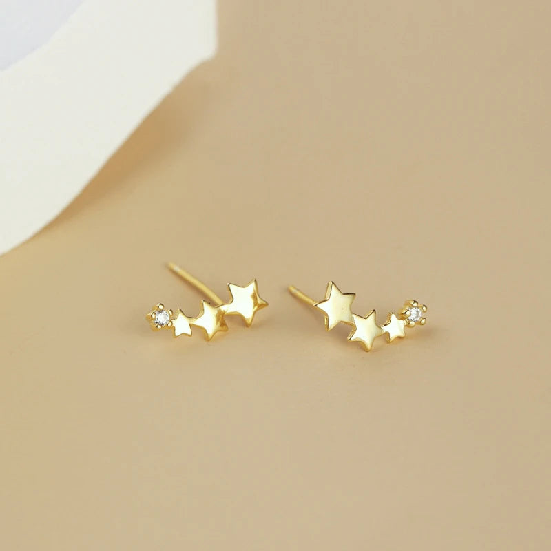 Korean Shiny Zircon Star Flower Climbing Earrings for Women Exquisite Sliver Color Crystal Statement Earrings Jewelry Gifts