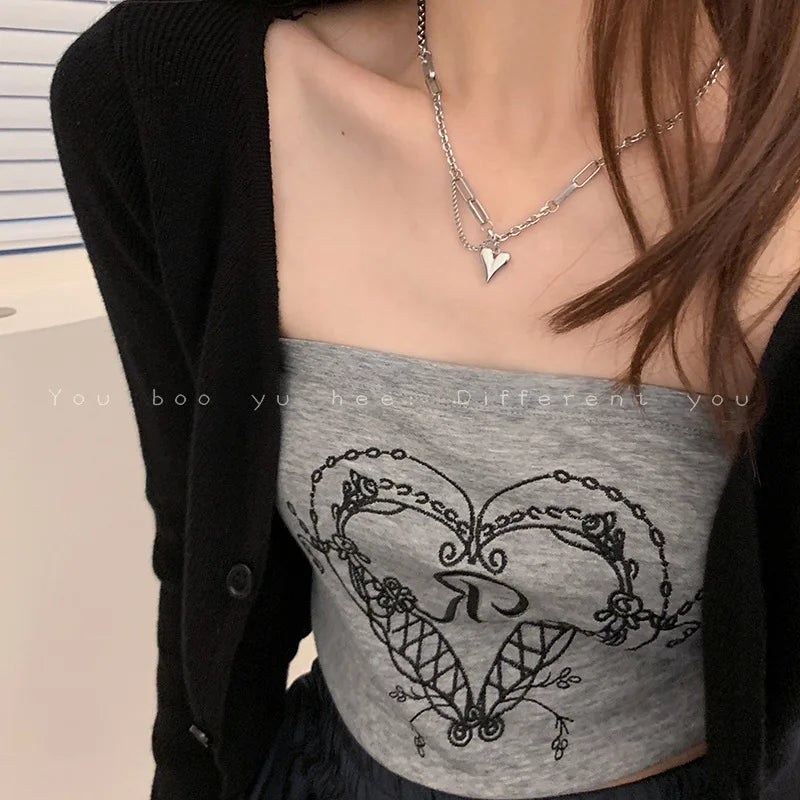 Yhpup Romantic Heart Pendant Necklace for Women High Quality Stainless Steel 18 K Metal Texture Choker Necklace Anniversary
