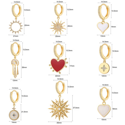 Cute Sun Moon Star Rainbow Red Heart Love Rose Flower Korean Hoop Earrings for Women Gold Color New In Earring High Quality