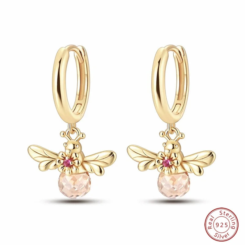 New in 925 Silver Color Gold Pearl Bee Irregularity Star Moon Earrings For Women 2025 Trending Fashion Jewelry Birthday Gifts