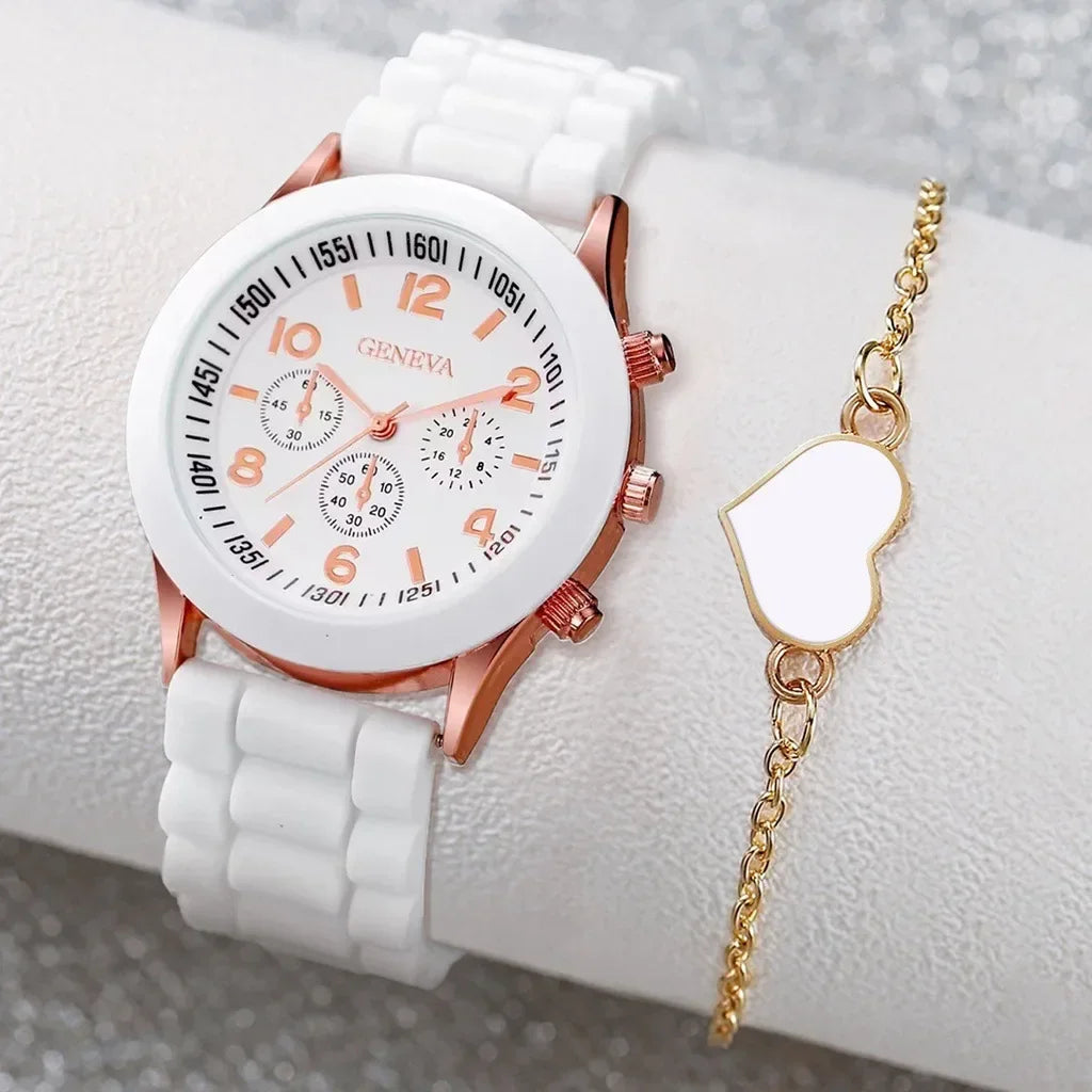 5/2PCS Set Luxury Watch Women Ring Necklace Earrings Rhinestone Wristwatch Female Casual Ladies Watches Bracelet Clock (No Box)