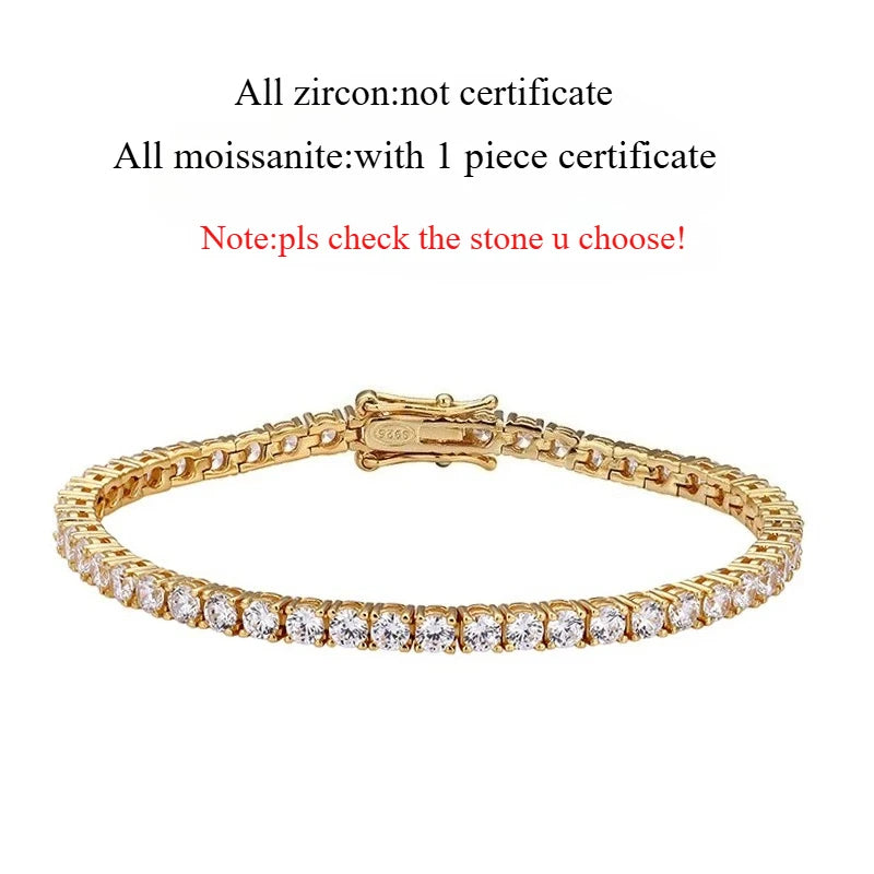 Smyoue 18k Gold Plated Moissanite Tennis Bracelet for Women 3/4/5mm Classic 925 Sterling Silver Certified Bracelet for Men Chain