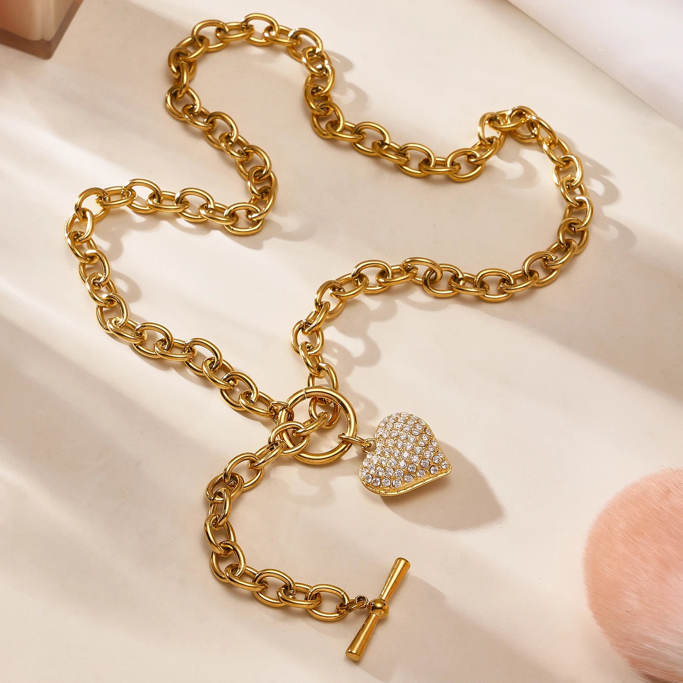 Nivora Stainless Steel "O" Chain OT Clasp Necklaces Bracelets For Women Zircon Heart Pendant Choker Popular Handmade Jewelry