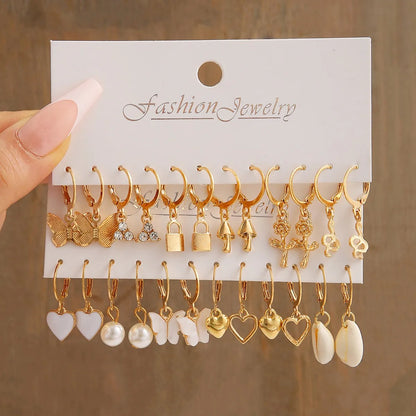 18 Pcs New Fashion Colorful Earrings Set For Women Boho Butterfly Gold Silver Color Pearl Circle Dangle Earrings Jewelry Gifts