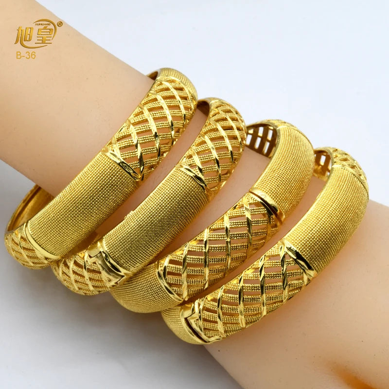 XUHUANG African Gold Color Bangles For Women Indian Middle Eastern Nigerian Wedding Luxury Plated Jewellery Brazilian Bangles