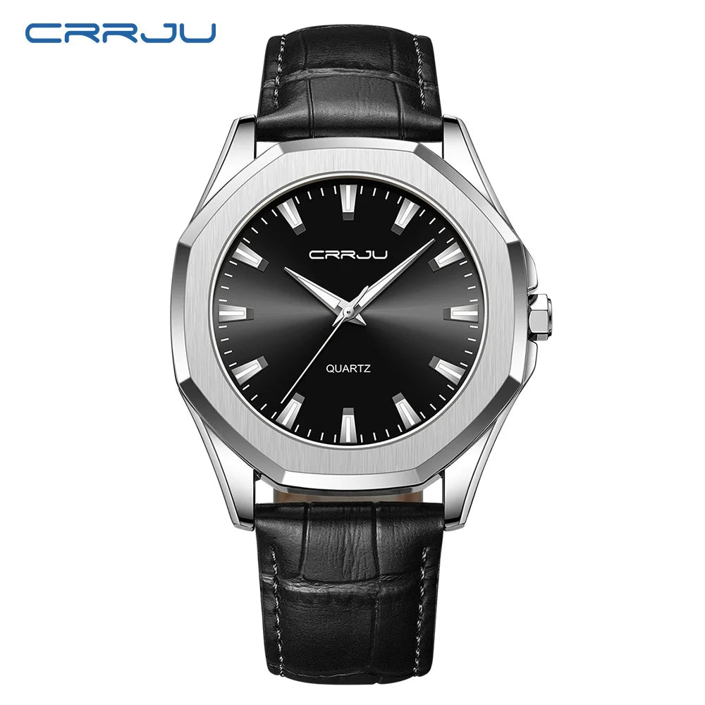 CRRJU New Casual Minimalista Quartz Men's Watches with Leather Strap Simple Luminous Hands Male Clock