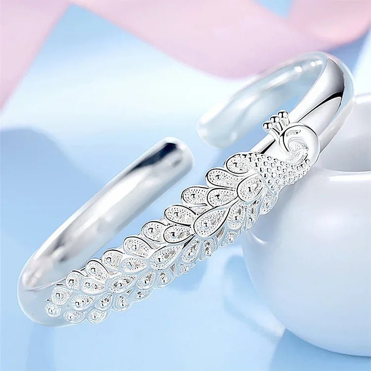 Trendy 925 Sterling Silver Big Bangles Bracelet Cute Charms for Women Lady Fashion Jewelry Adjustment Cuff Wedding Luxury