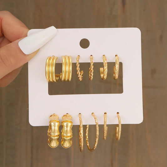 Gold Color Circle Hoop Earring Set for Women 2024Bohemia Vintage Design Earrings Fashion Wedding Party Silver Jewelry Gifts