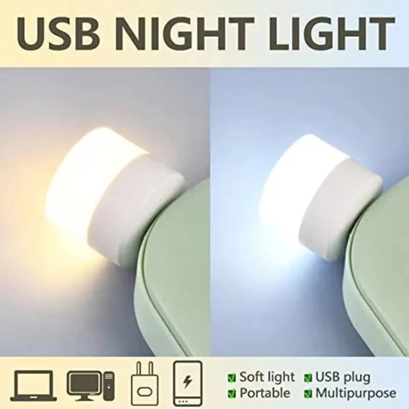 1/20Pcs Mini USB Night Light Warm White Eye Protection Book Reading Light USB Plug Computer Mobile Power Charging LED Night Lamp