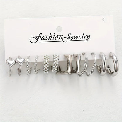 24 Pcs Fashion Vintage Hoop Earrings Set for Women Boho Metal Circle Geometric Twist Pearl Studs Earrings Trendy Jewelry Gifts