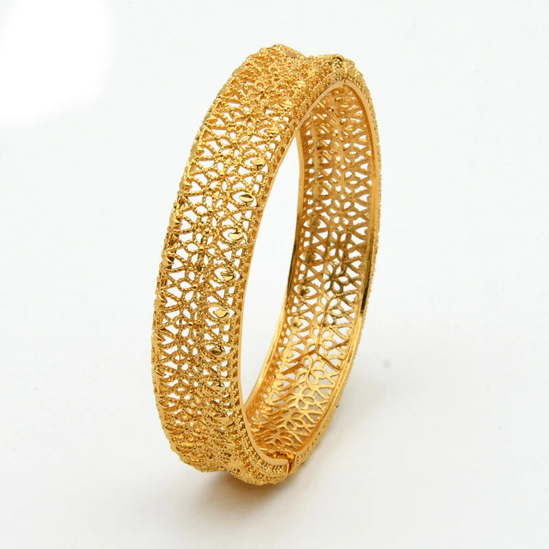 Luxury Dubai Gold Color Bangles For Women 24K Gold Plated Indian African Bracelets Charm Wedding Ethiopian Arabic Hand Jewelry