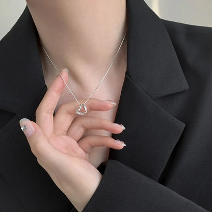 925 Sterling Silver Love Diamond Necklace Women's Simple Collar Chain Hollow Heart Pendant Wedding Jewelry Birthday Gift