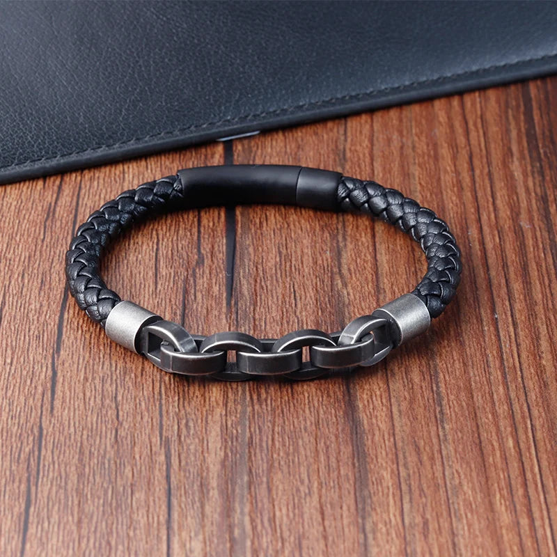 New Braided Leather Men Bracelet Classic Hand-woven Magnetic Buckle Multi-layer Leather Bracelet For Men Jewelry Gift