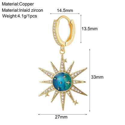 Cute Sun Moon Star Rainbow Red Heart Love Rose Flower Korean Hoop Earrings for Women Gold Color New In Earring High Quality