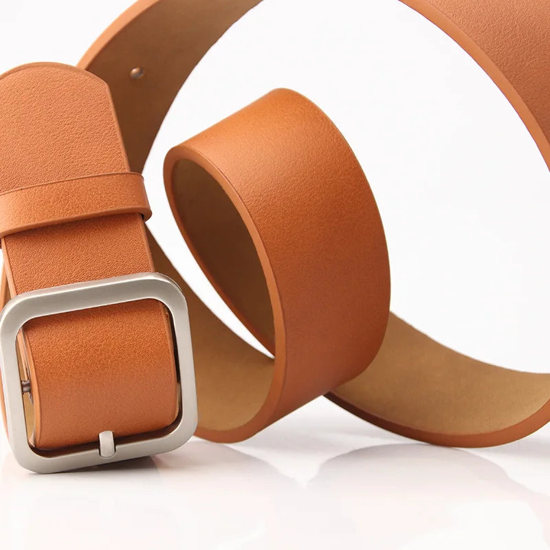 3.5x105cm Women's Belt Soft PU Leather Belt Square Pin Buckle Jeans Belt Korean Version Chic Ladies Vintage Female Waistband
