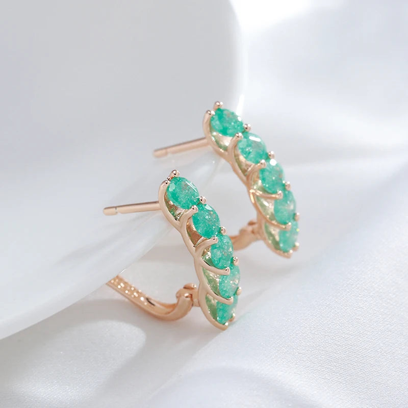 Kinel Hot Emerald Round Cut Drop Earrings for Women Luxury Natural Zircon With 585 Rose Gold Color Earrings Daily Fine Jewelry