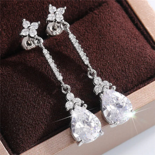 Huitan Luxury Bridal Wedding Earrings for Women Paved Crystal AAA CZ Stone Aesthetic Female Dangle Earrings Party Trendy Jewelry