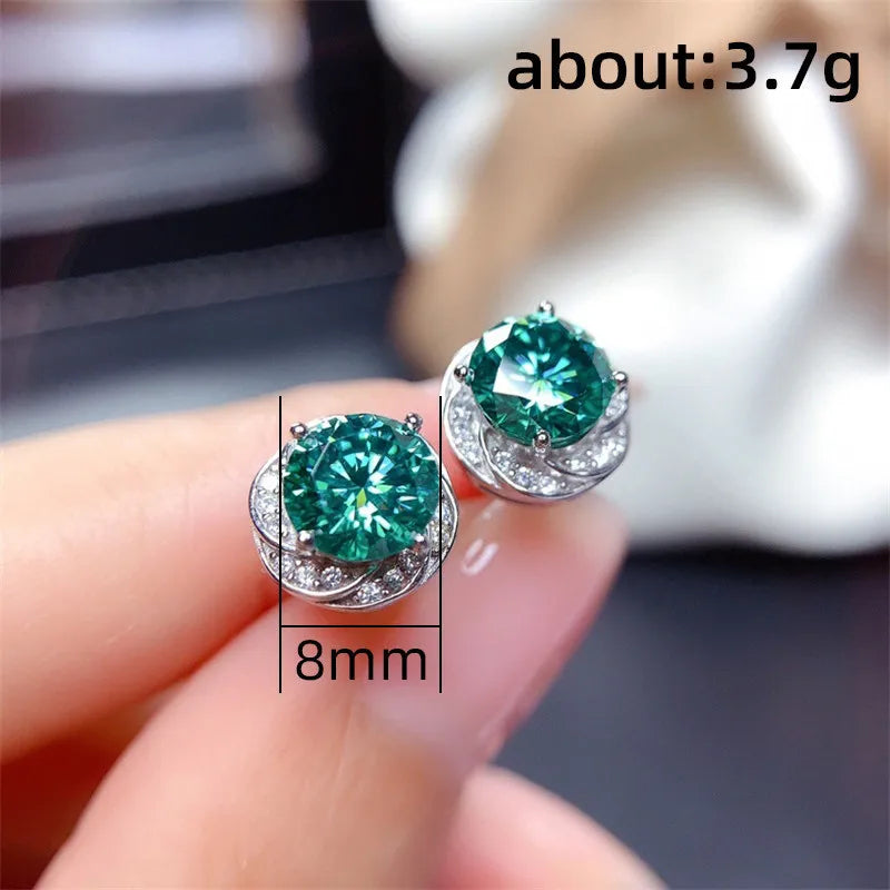 925 Sterling Silver Green Round CZ Stud Earrings  Flower Shape Simple Elegant Women's Ear Piercing Accessories New Jewelry