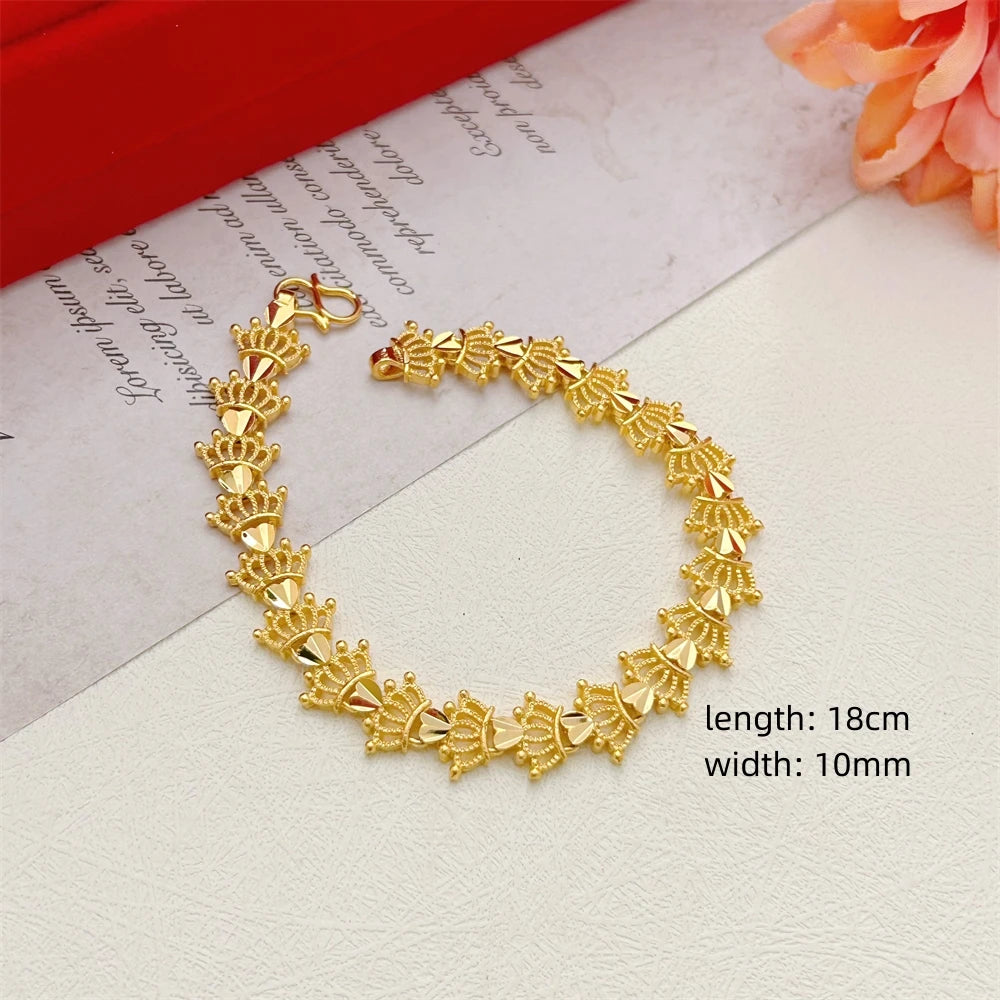 Stainless Steel Women's Hand Bracelet Crown Heart Leaves Flower Wide Chain Wristband Pulsera Femme Vintage Jewelry Party Gifts