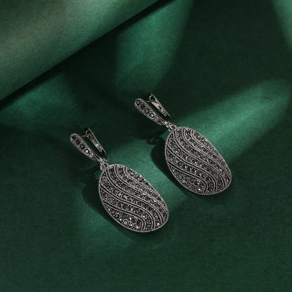 Ajojewel S-shaped Vintage Ladies Jewelry Necklaces And Earring Set Full Rhinestone Black Ring Retro Items Collection
