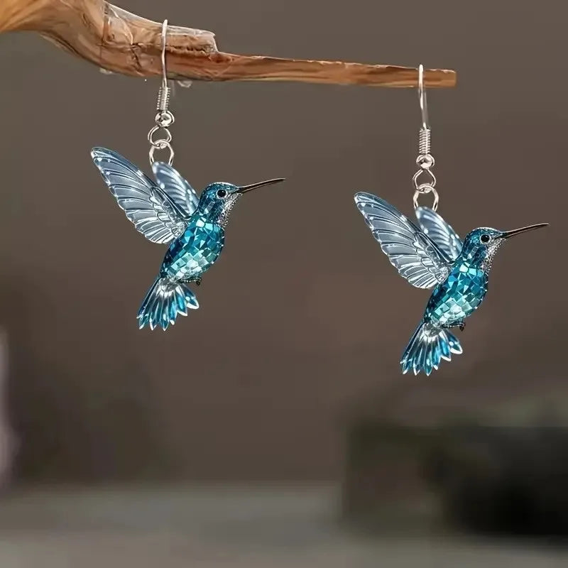 FTCY Acrylic Hummingbird Earrings For Women Retro Style Colorful Bird Drop Earrings Women's Jewelry Gifts