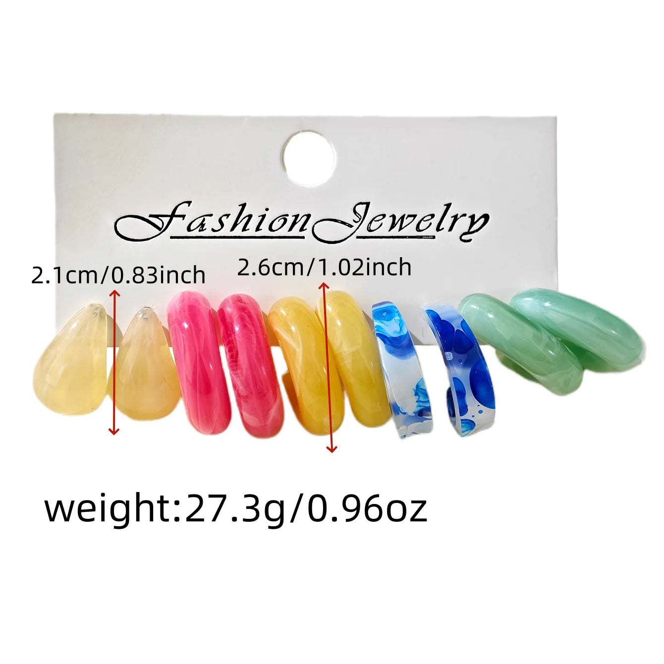 Bohemian Colorful C Shape Acrylic Hoop Geometric Square Metal Earrings Set