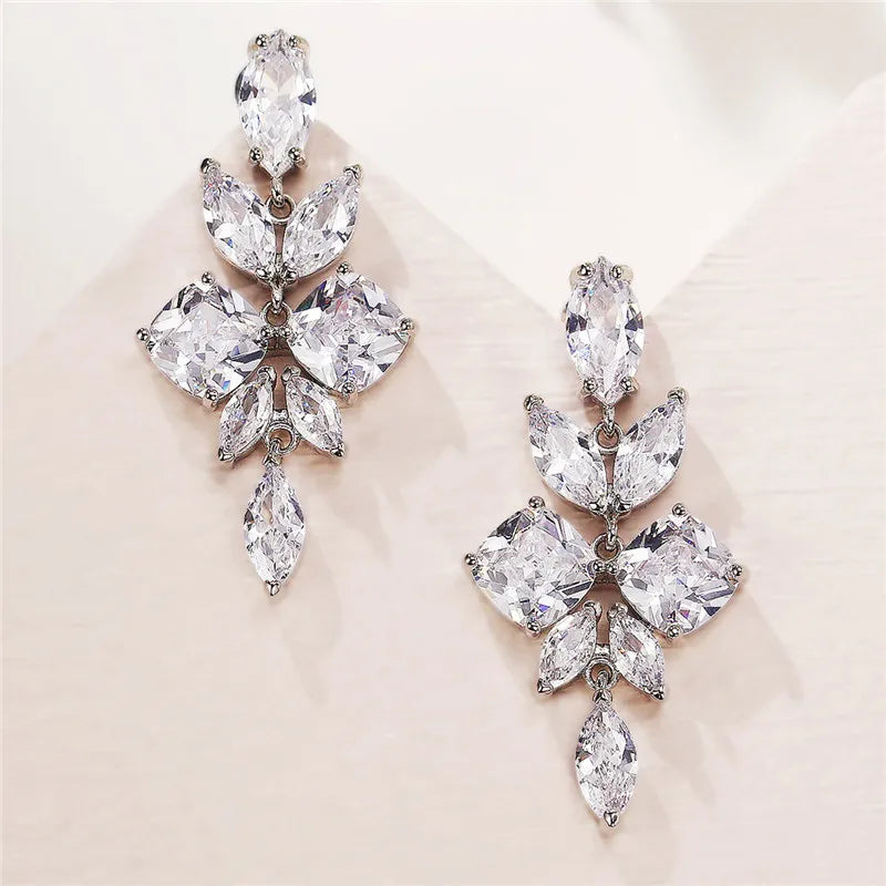 Huitan Luxury Bridal Wedding Earrings for Women Paved Crystal AAA CZ Stone Aesthetic Female Dangle Earrings Party Trendy Jewelry