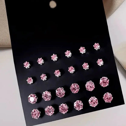 12pairs Fashionable Minimalist Cubic Zirconia Sparkly Earrings，Suitable For Holidays, Parties, Dates, Gifts, Everyday Wear