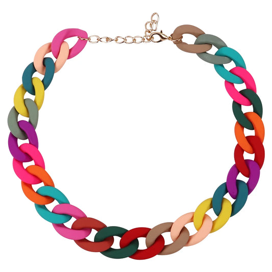 FishSheep Fashion Colorful Acrylic Matte Chain Choker Necklace for Women Statement Resin Wide Chain Collar Neck Jewelry 2024 New