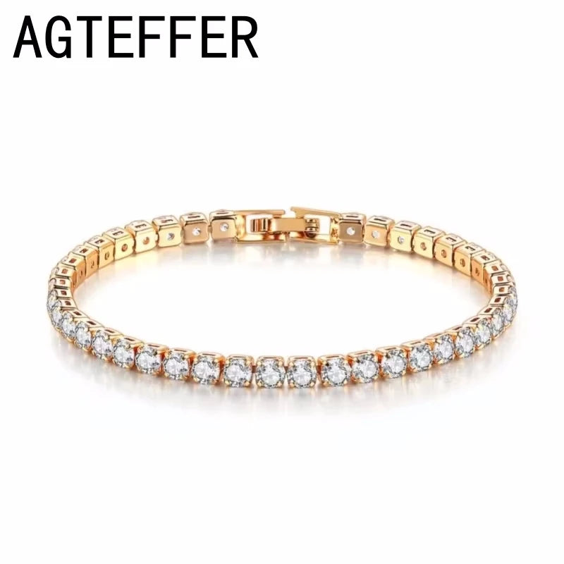 New 925 Sterling Silver Hip Hop Fashion Women's Tennis Bracelet Rose Gold Shining Cubic zirconia Bracelet Wedding Jewelry Gift