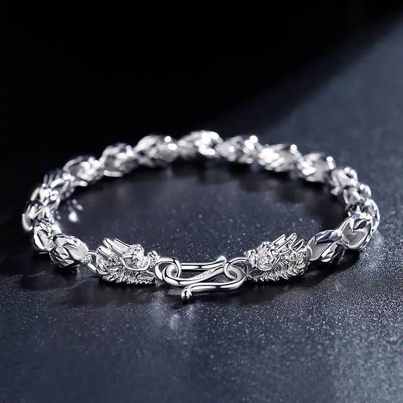 Silver 4mm/5mm Jewelry Men's Bracelet Personality Peace Pattern Retro Hipster Key Pattern Buckle Gift Accessory Chain Series