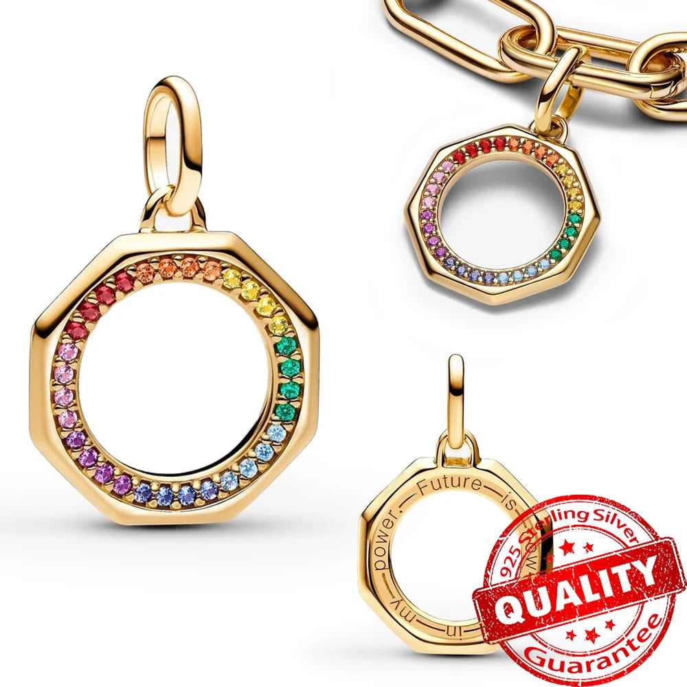 Sparkling Gold Monstera Leaf Charm Fit Original Bracelet 925 Sterling Silver Shark Tooth Mini Charm for Girls Party Jewelry