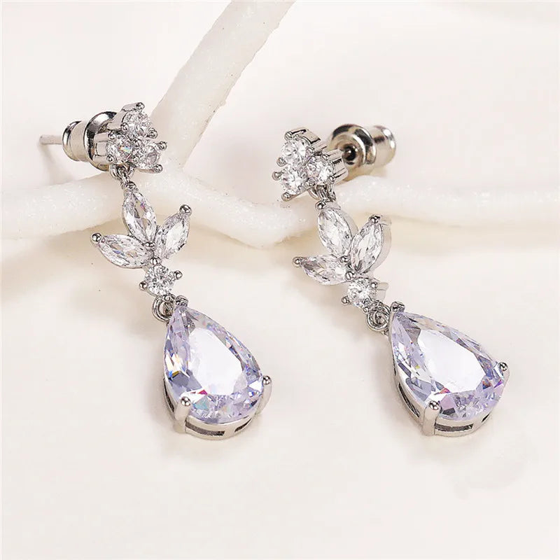Huitan Luxury Bridal Wedding Earrings for Women Paved Crystal AAA CZ Stone Aesthetic Female Dangle Earrings Party Trendy Jewelry