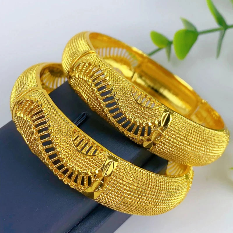 Luxury Dubai Gold Color Bangles For Women 24K Gold Plated Indian African Bracelets Charm Wedding Ethiopian Arabic Hand Jewelry