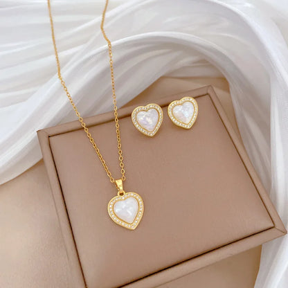 DIEYURO 316L Stainless Steel Butterfly Flower Bowknot Necklace Earrings For Women Girl New Concise Trendy Jewelry Set Gift Party