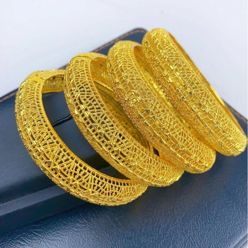 Luxury Dubai Gold Color Bangles For Women 24K Gold Plated Indian African Bracelets Charm Wedding Ethiopian Arabic Hand Jewelry