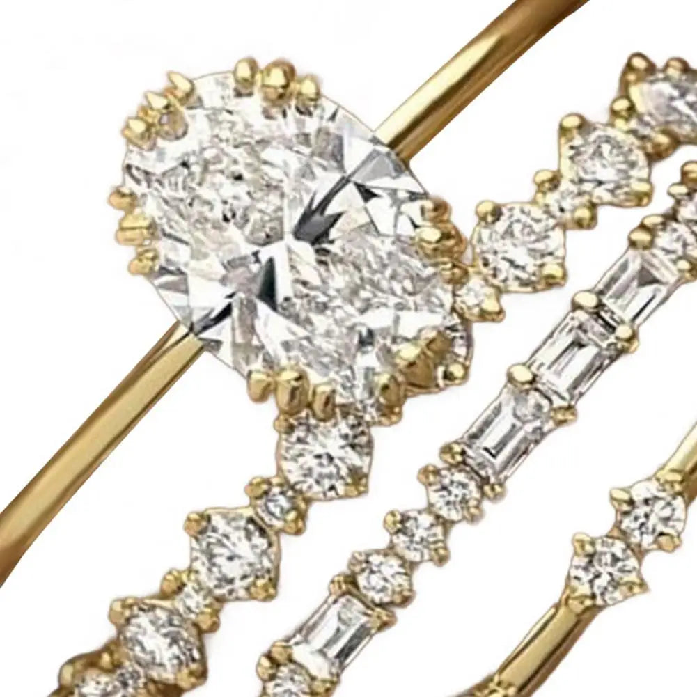 4 Pcs/Set Women Ring Set Cubic Zirconia Decor Polished Geometric Bride Wedding Finger Rings Prom Party Banquet Jewelry