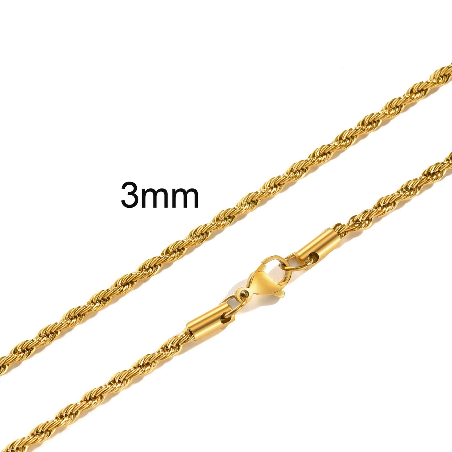 Ropes Long Necklace for Men Women,Stainless Steel Minimalist Twist Rope Chain Necklace,Punk Gold Silver Black Color 2 TO 5mm