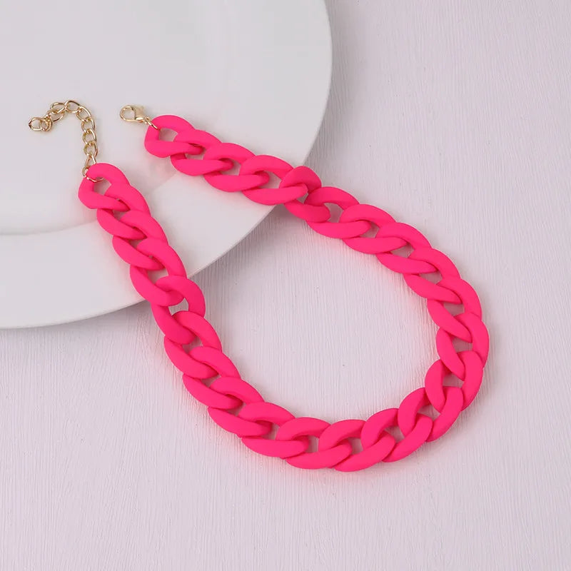 FishSheep Fashion Colorful Acrylic Matte Chain Choker Necklace for Women Statement Resin Wide Chain Collar Neck Jewelry 2024 New