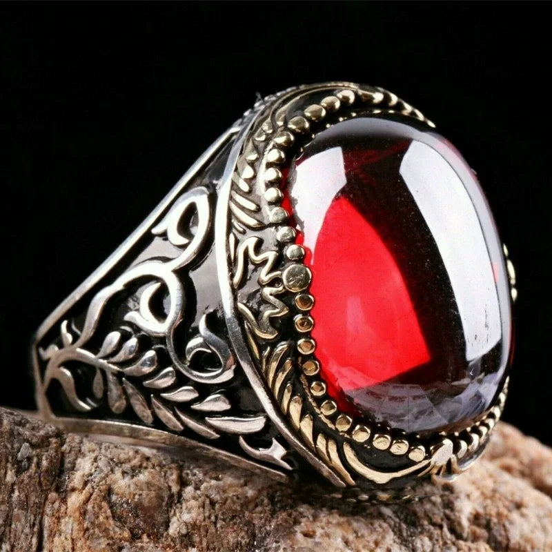 Milangirl Fashion Rings for Men Mighty Personality Dragon Ring Red Zircon Black Mens Ring Punk Jewelry